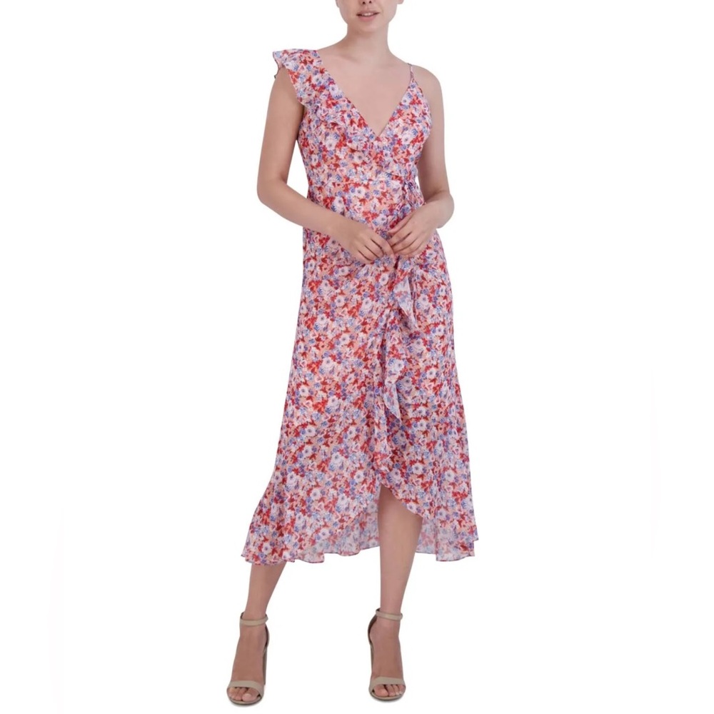 NWT Laundry By:Shelli Segal Women's Asymmetric Floral Ruffle Midi-Dress Size:16